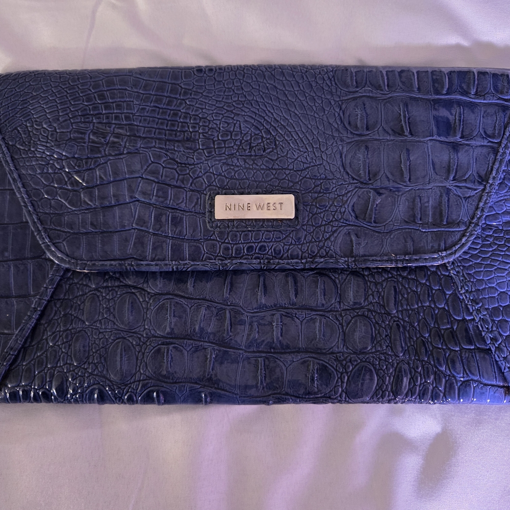 Nine West Blue Crocodile Embossed Clutch